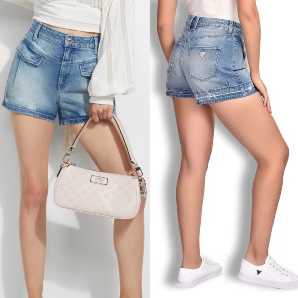 GUESS High Waisted Pleated Front Denim Shorts Size 27